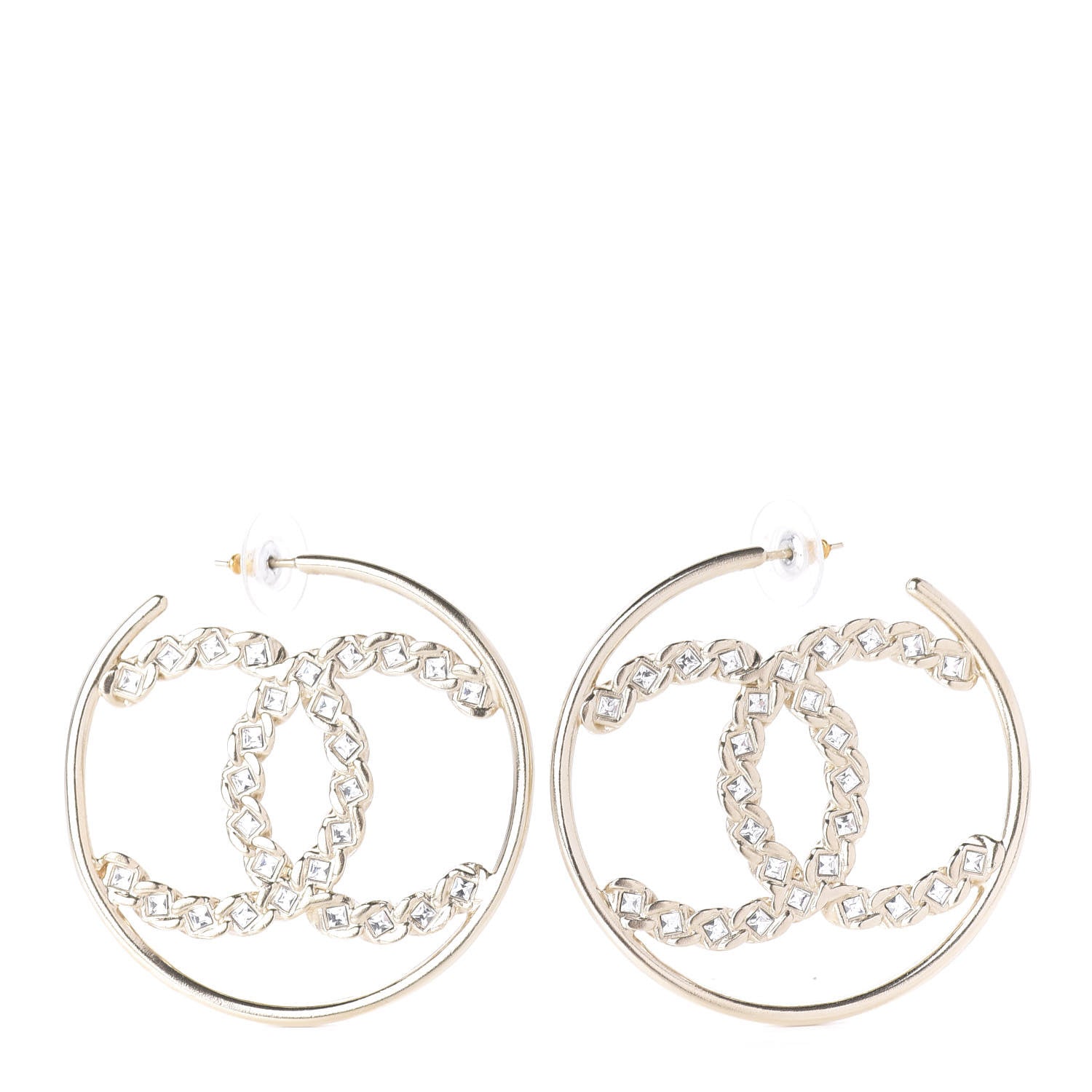 Chanel Crystal High Society CC Hoop Earrings Gold 1 of 6