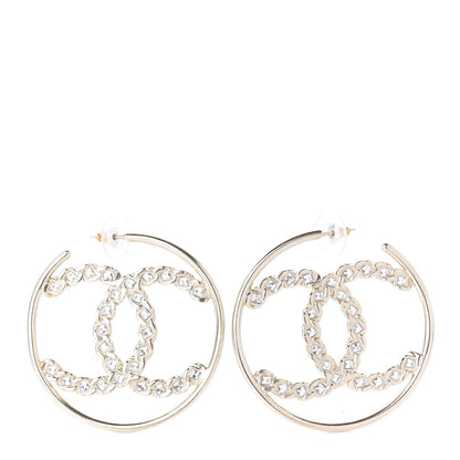 Chanel Crystal High Society CC Hoop Earrings Gold 1 of 6