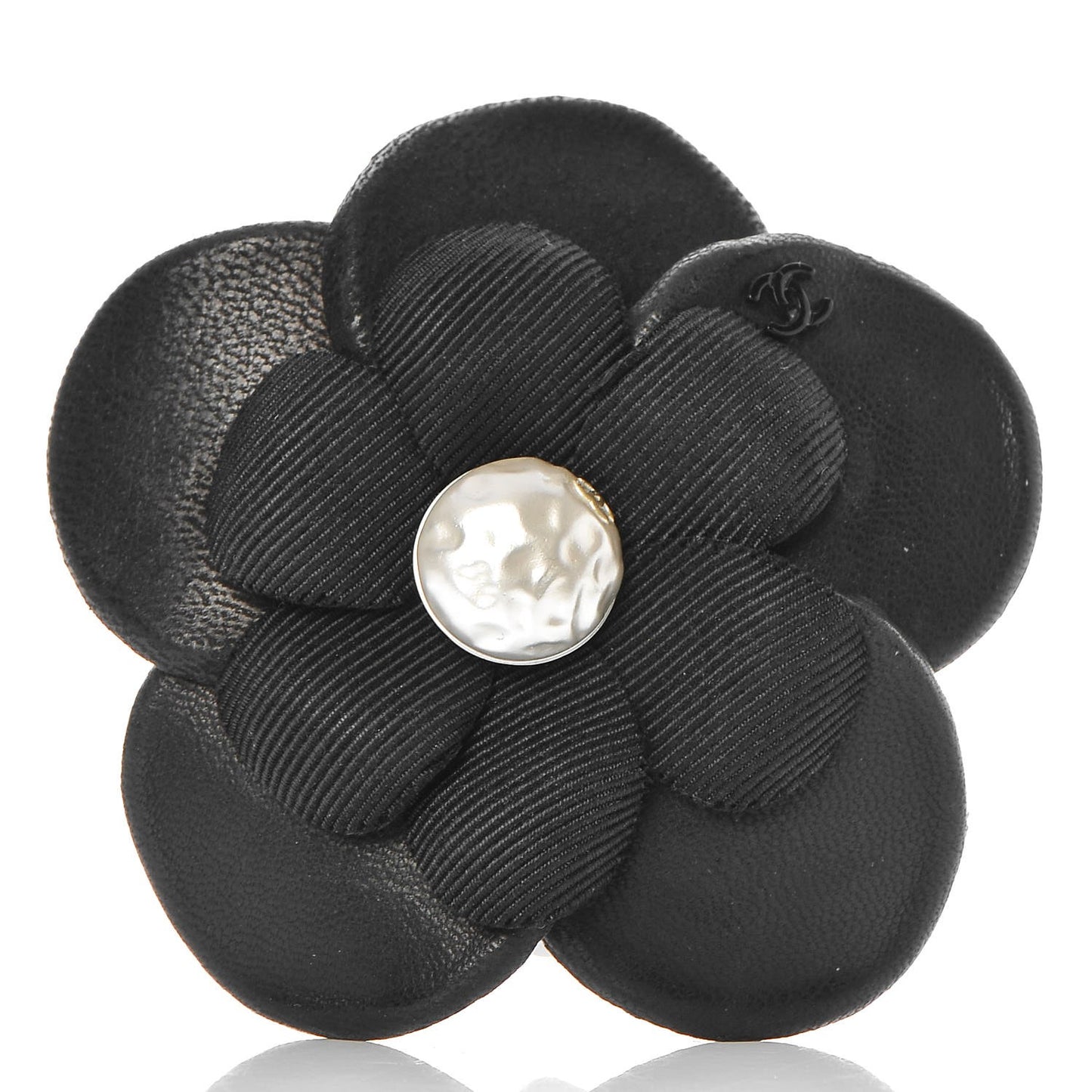 Lambskin Grosgrain Camellia Brooch Black