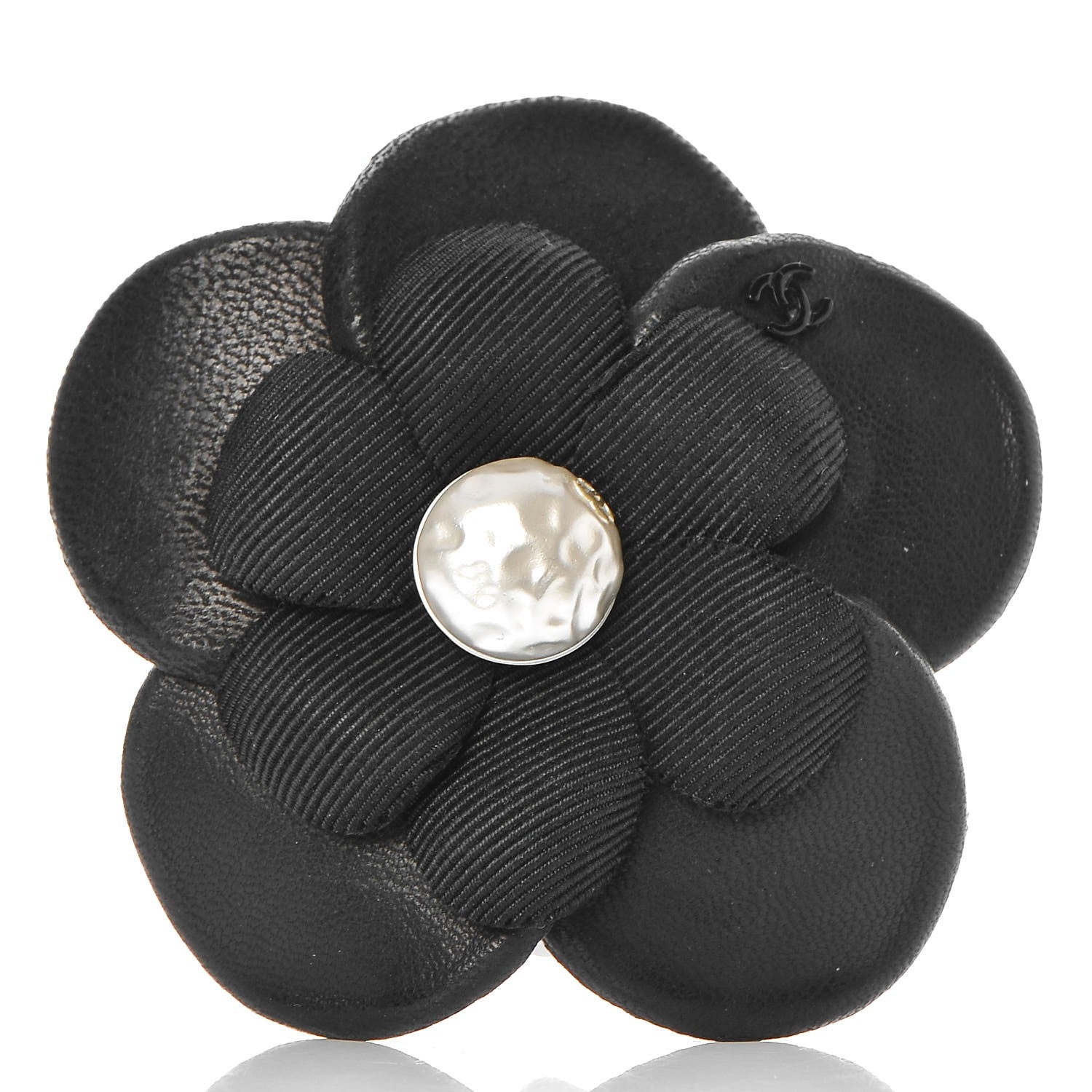 Chanel Lambskin Grosgrain Camellia Brooch Black 1 of 5