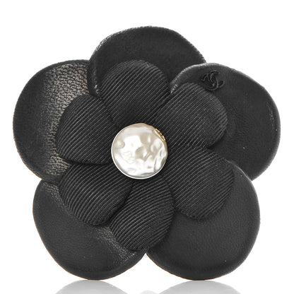 Chanel Lambskin Grosgrain Camellia Brooch Black 1 of 5