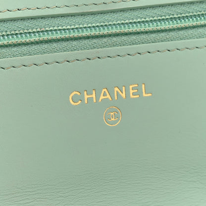 Chanel Shiny Calfskin Quilted Metal Top Handle Wallet On Chain WOC Light Green 6 of 15