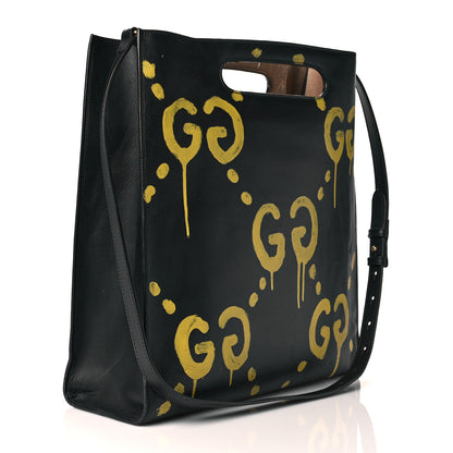 Gucci Calfskin GucciGhost Real Medium XL Tote Black Yellow 3 of 10