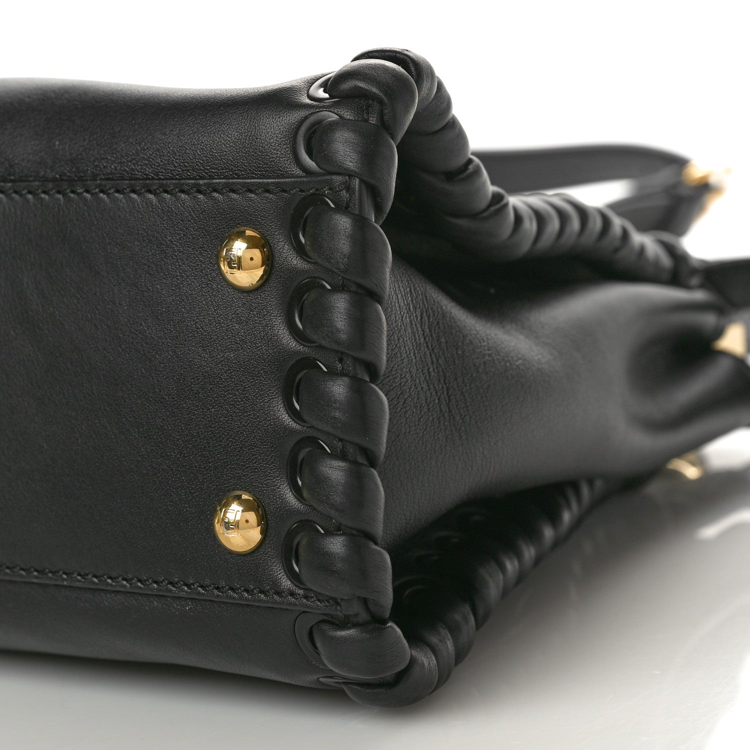 Fendi Vitello Seta Lace Up Medium Peekaboo Iconic Satchel Black 10 of 11