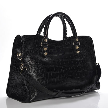 Balenciaga Calfskin Crocodile Embossed Giant 12 Gold Hardware City Black 4 of 8