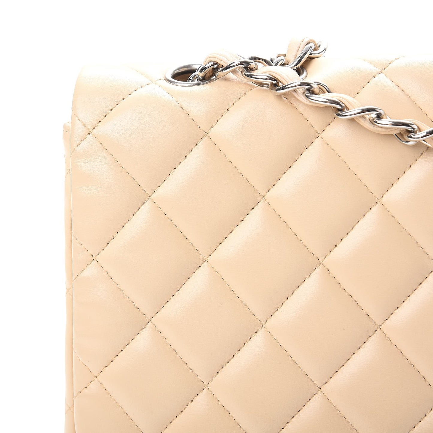 Lambskin Quilted Jumbo Single Flap Beige