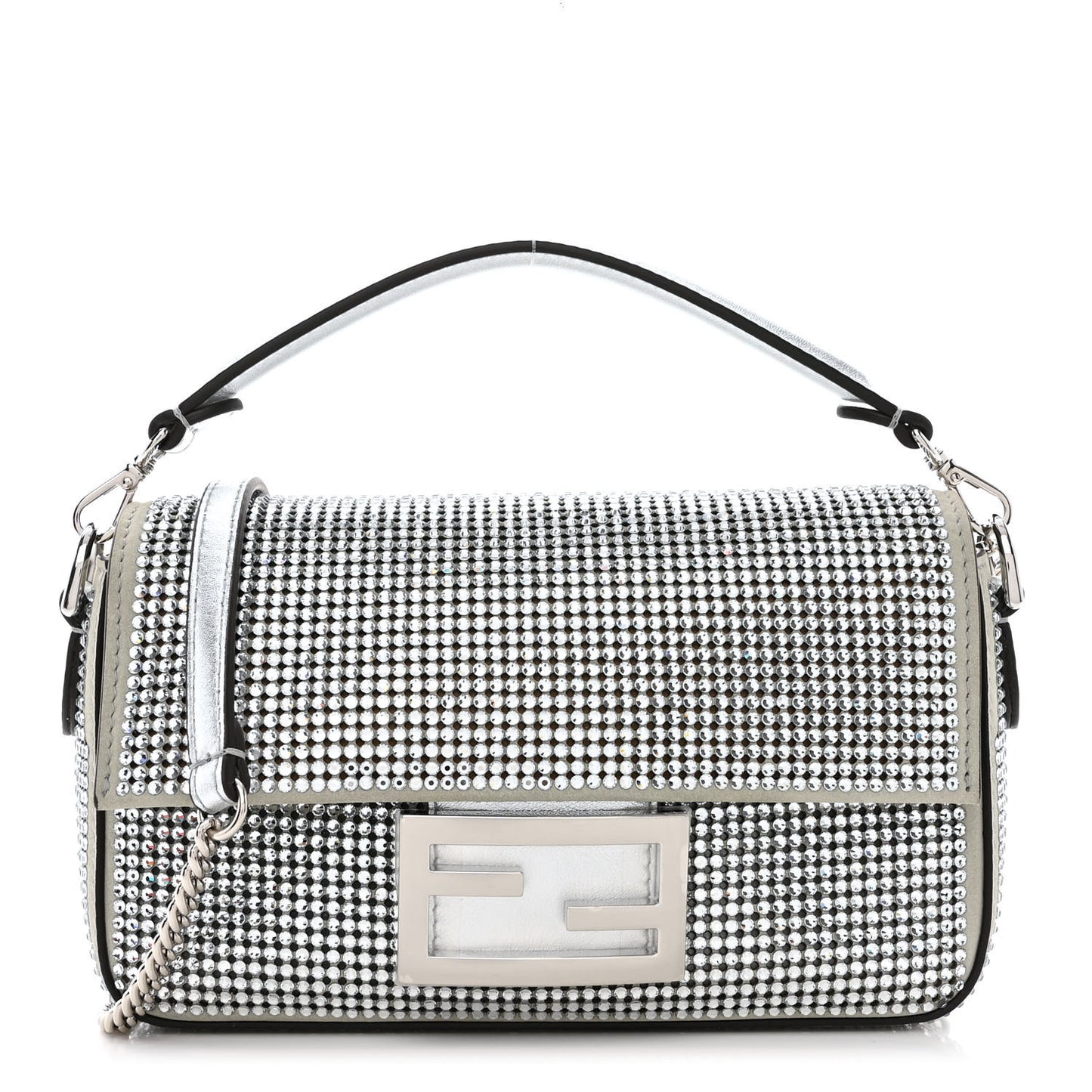 Nubuck Crystal Catalan Mirror Embroidered Mini Baguette Pietra Argento
