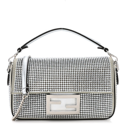 Fendi Nubuck Crystal Catalan Mirror Embroidered Mini Baguette Pietra Argento 1 of 10