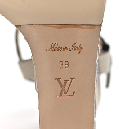Louis Vuitton Calfskin Canvas Wedge Sandals 38 Beige Black 7 of 8