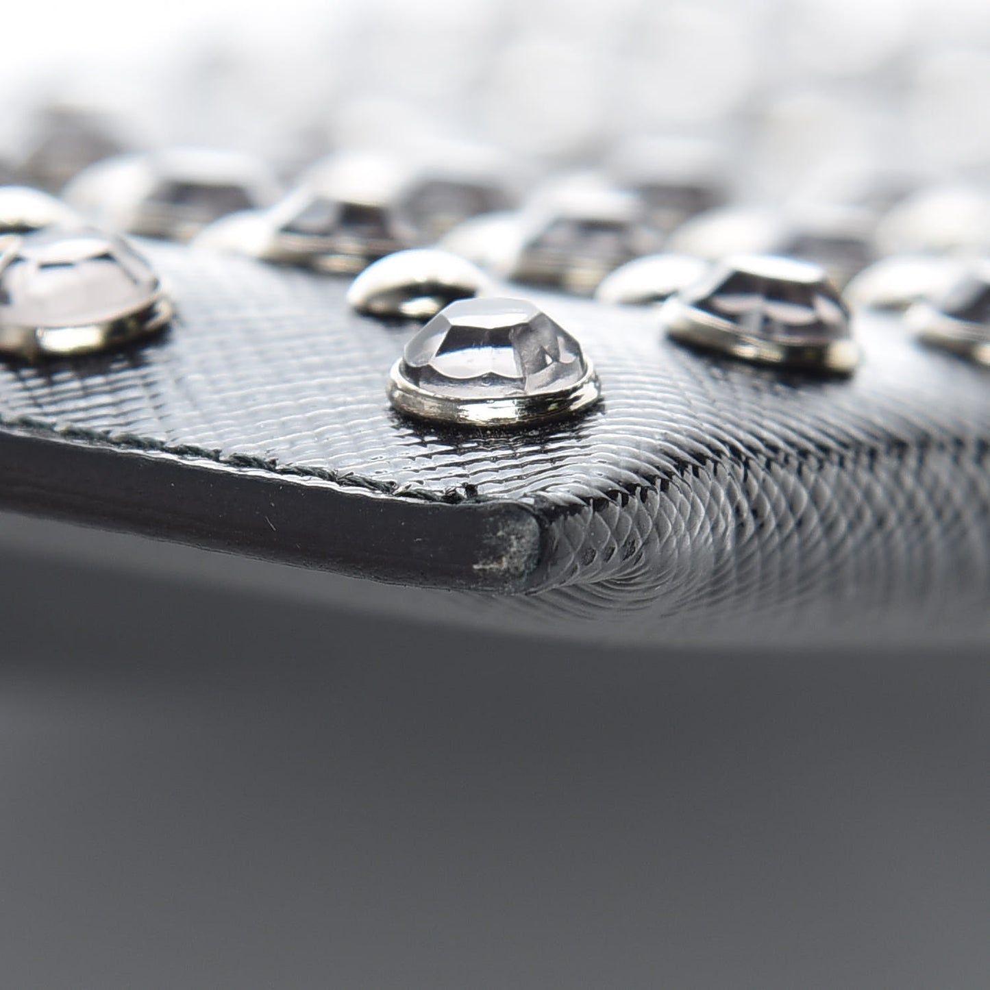 Saffiano Vernice Crystal Studded Pouch Black