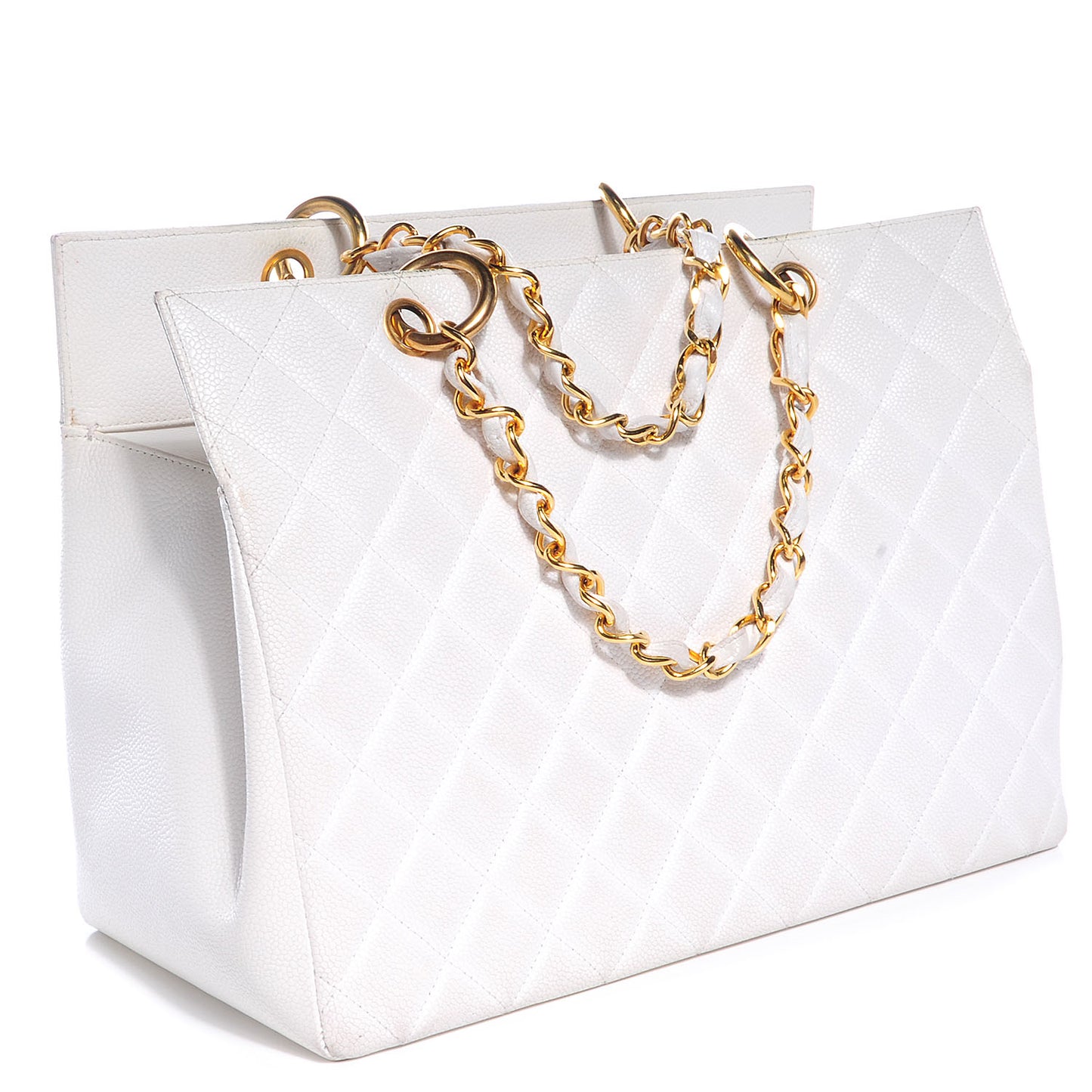 Caviar Quilted Grand Shopping Tote GST White