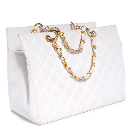 Chanel Caviar Quilted Grand Shopping Tote GST White 3 of 9