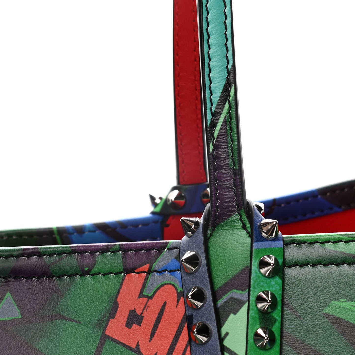 Calfskin Metro Graf Spikes East West Cabata Tote Green Multicolor