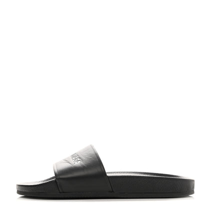 Balenciaga Nappa Logo Pool Slide Sandals 41 Black White 1 of 7