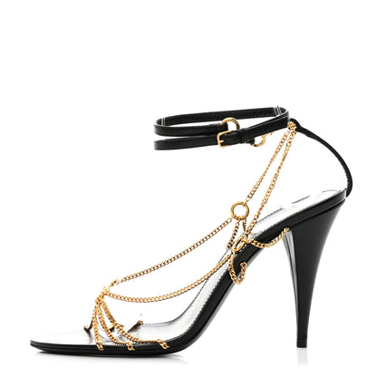 Saint Laurent Calfskin Chain Cristal Sandals 37.5 Black 1 of 7