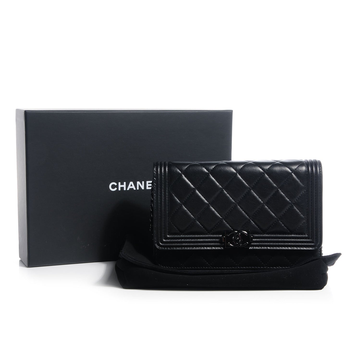 Lambskin Quilted Boy Wallet On Chain WOC So Black