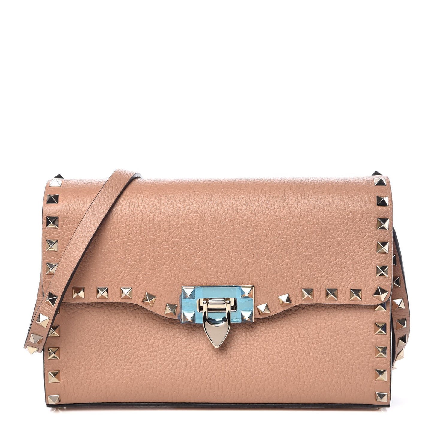 Pebbled Calfskin Medium Rockstud Flip Lock Crossbody Bag Skin Sorbet
