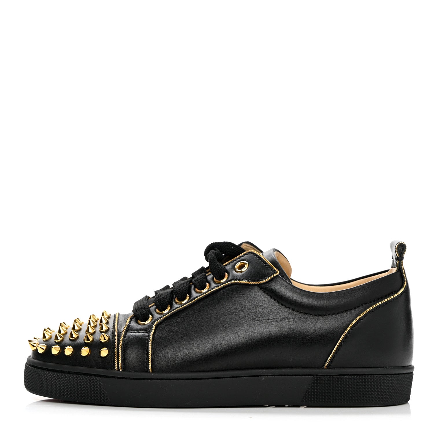 Christian Louboutin Calfskin Spikes Womens Rush Flat Sneakers 36.5 Black Gold 1 of 12