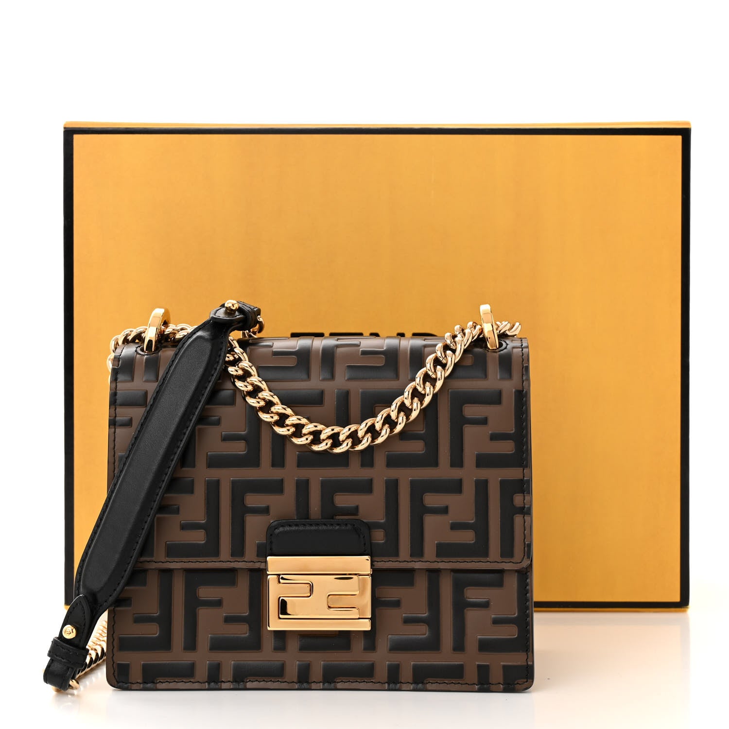 Fendi Vitello Liberty Bi-Color FF 1974 Embossed Small Kan U Shoulder Bag Maya Black 11 of 11