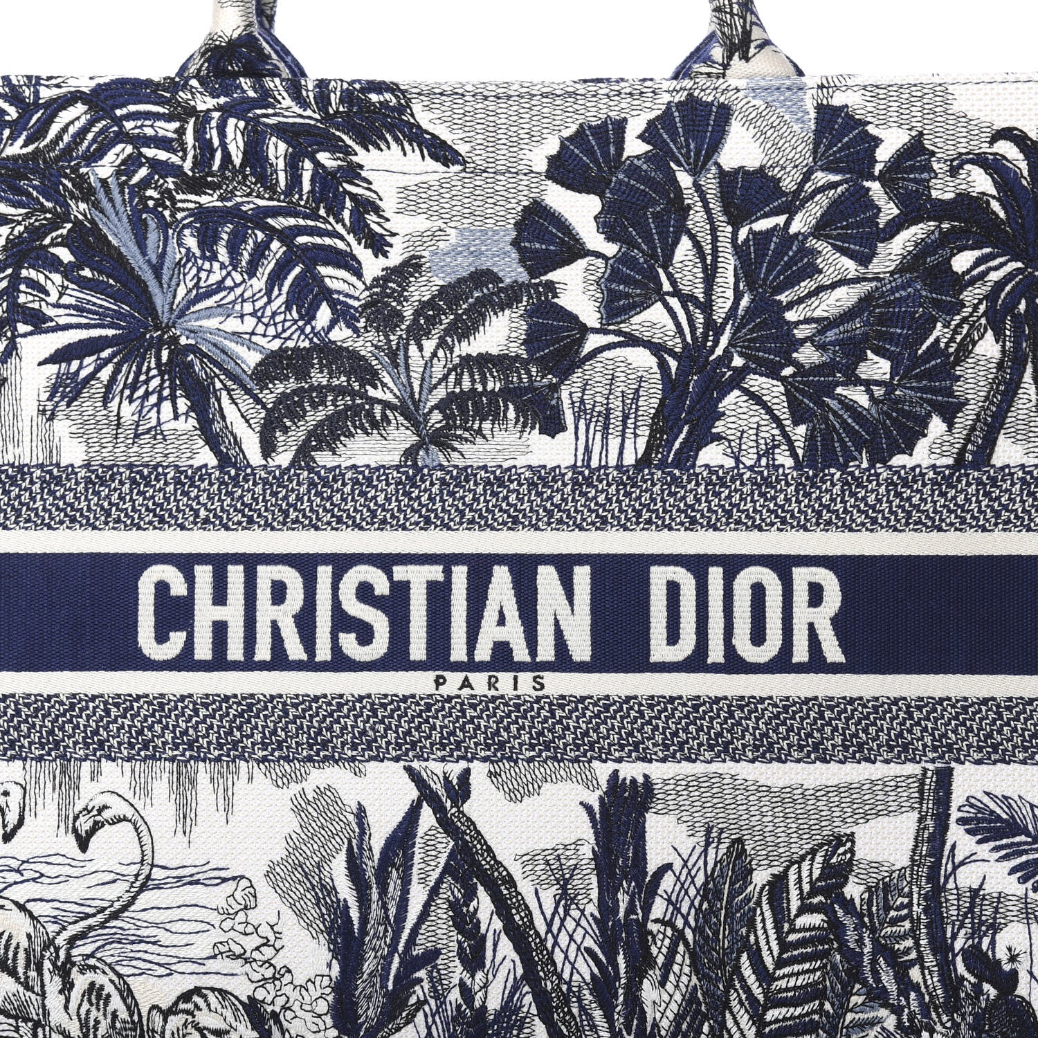 Christian Dior Canvas Embroidered Large Palm Tree Toile De Jouy Book Tote Blue 9 of 11