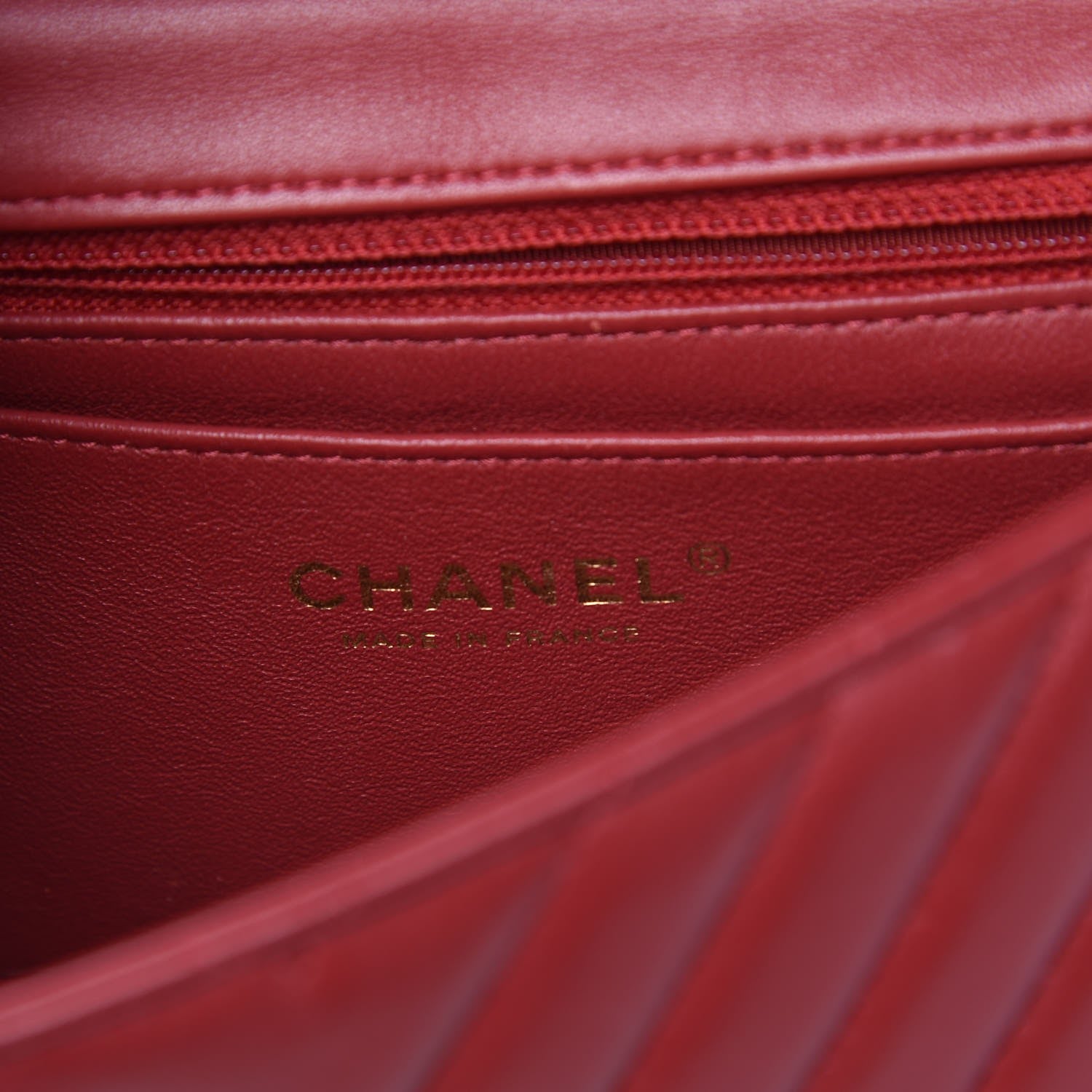 Chanel Lambskin Chevron Quilted Mini Rectangular Flap Red 6 of 8