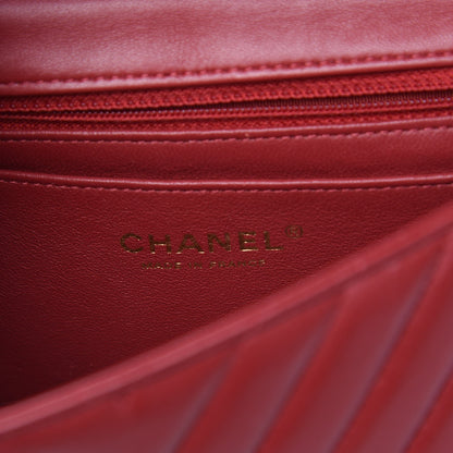 Chanel Lambskin Chevron Quilted Mini Rectangular Flap Red 6 of 8