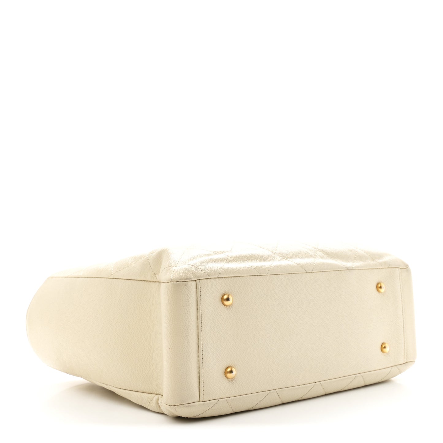 Caviar Quilted Small Trapezoid Chain Shopping Tote Ivory