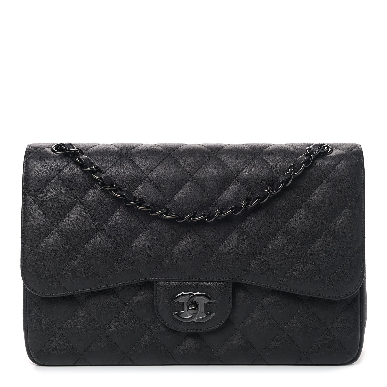 Chanel Crumpled Calfskin Quilted Jumbo Double Flap So Black 1 of 7