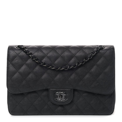 Chanel Crumpled Calfskin Quilted Jumbo Double Flap So Black 1 of 7