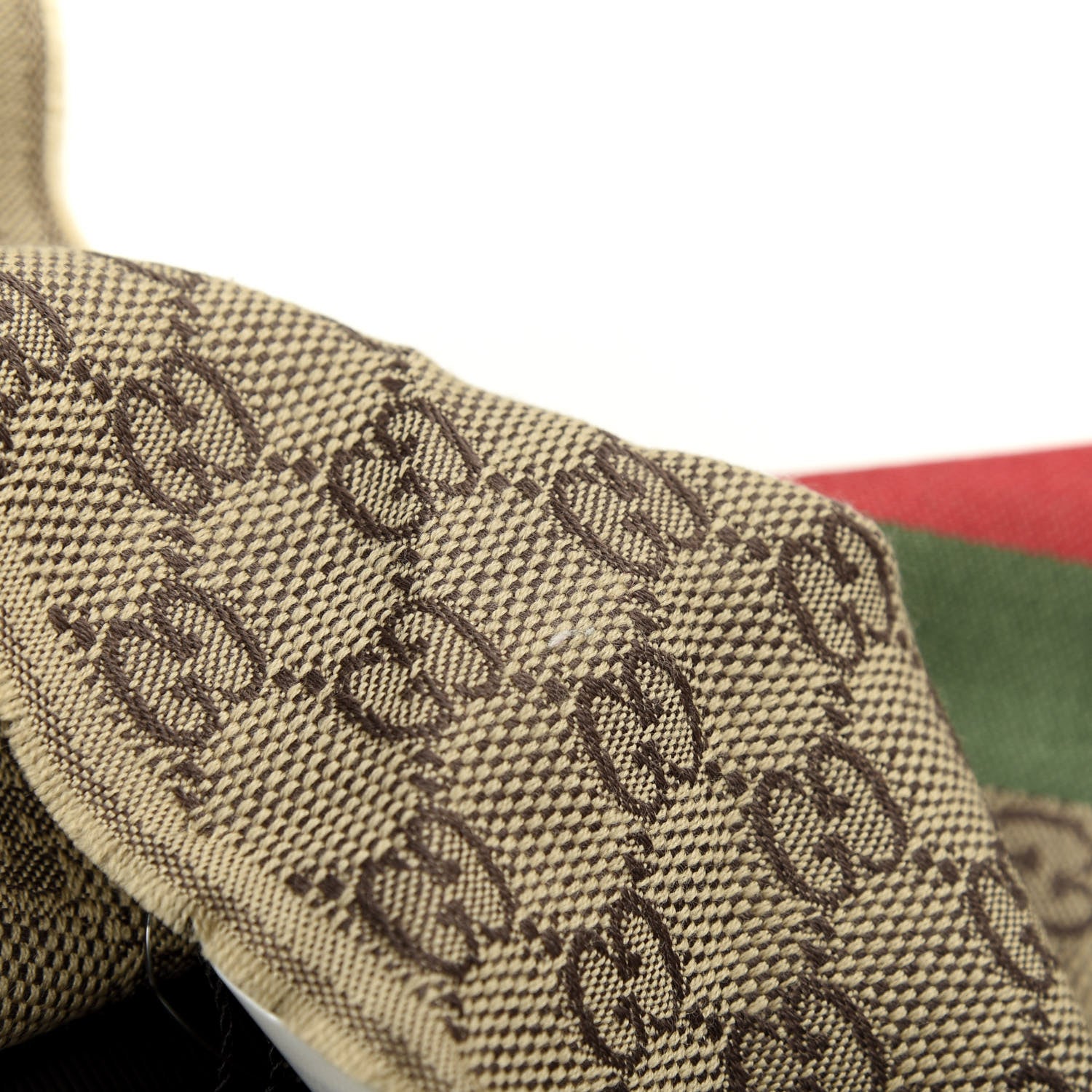 Gucci Wool Silk GG Monogram Web Verbier Fringe Scarf Light Brown Dark Green 4 of 5