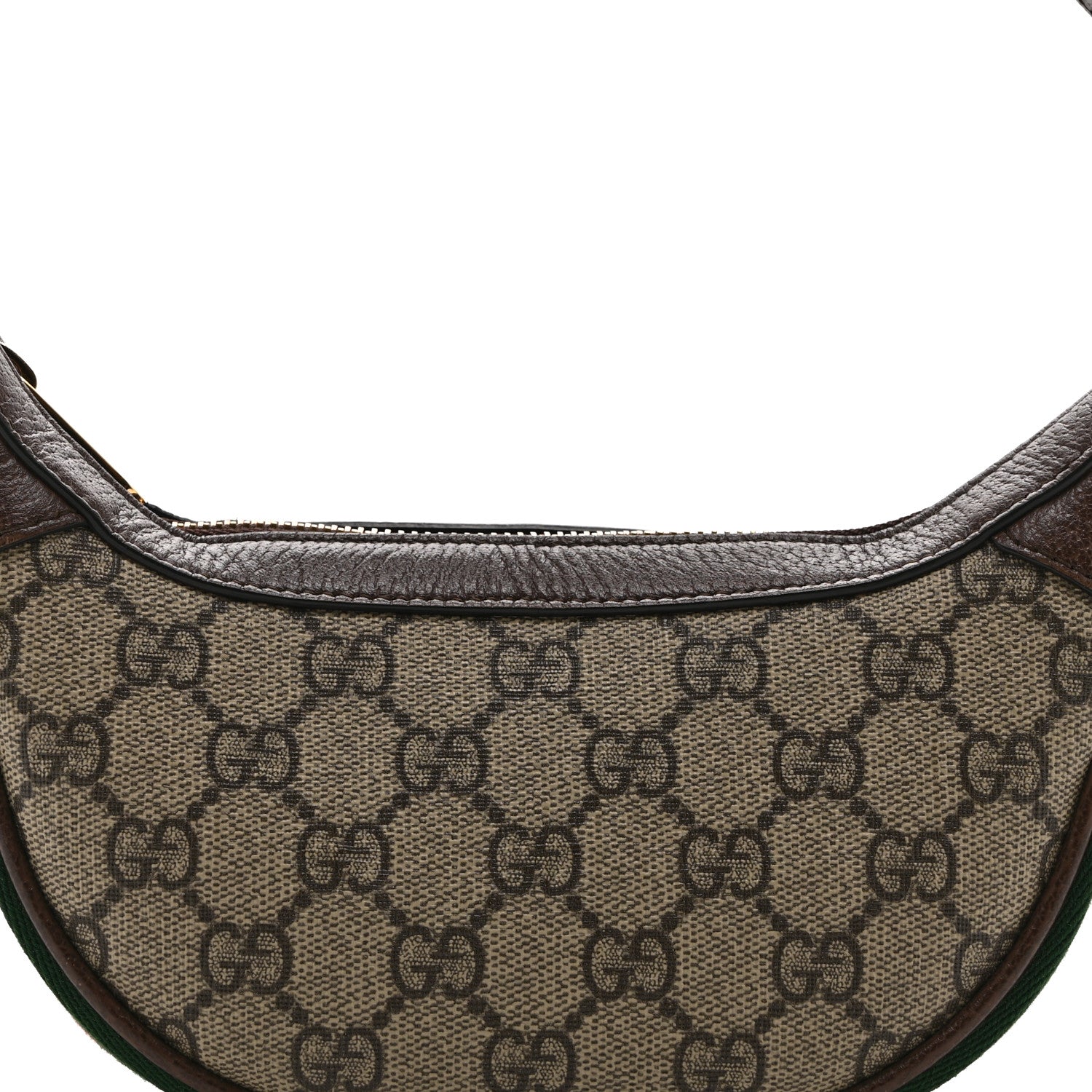Gucci GG Supreme Monogram Textured Calfskin Web Mini Ophidia Half Moon Hobo Beige Ebony New Acero 8 of 10