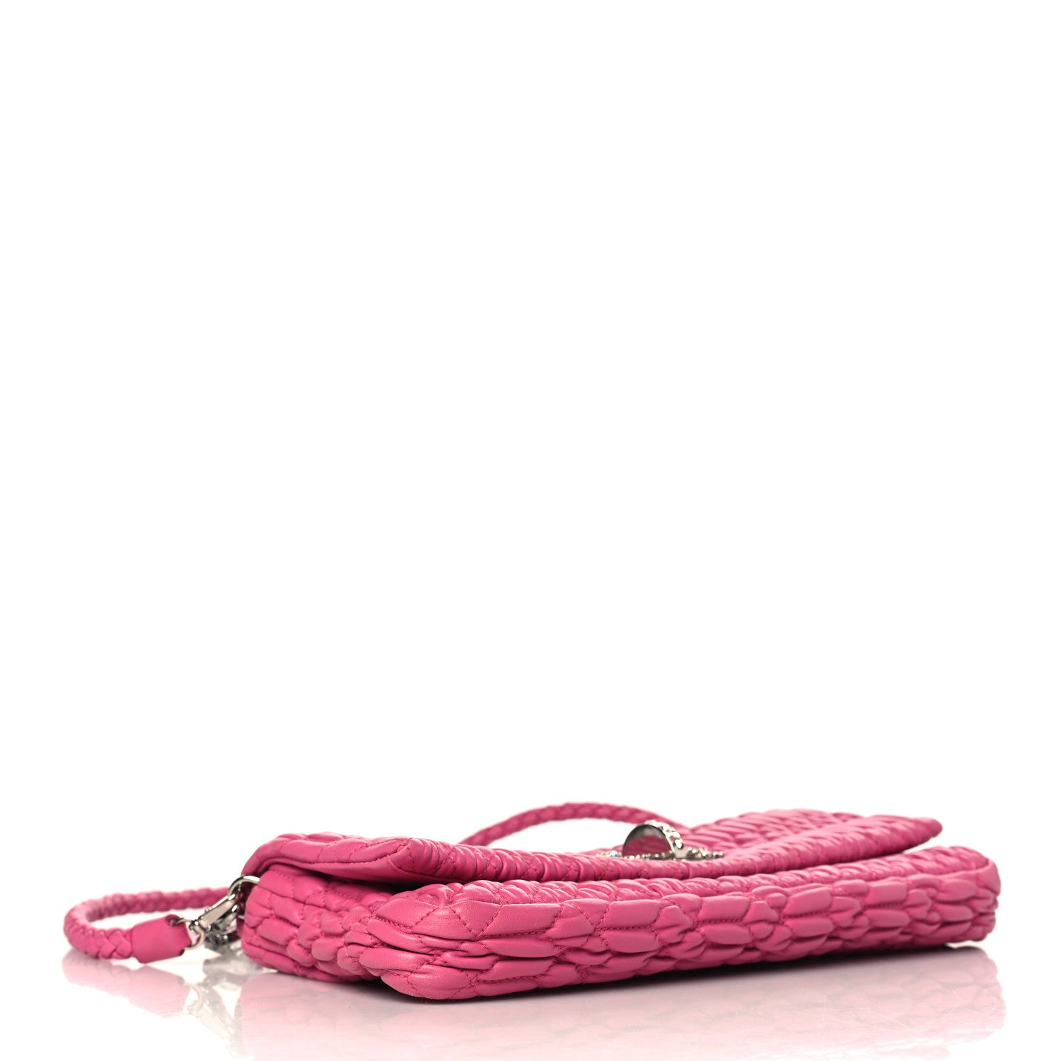 Miu Miu Nappa Matelasse Crystal Flap Clutch Fuxia 3 of 9