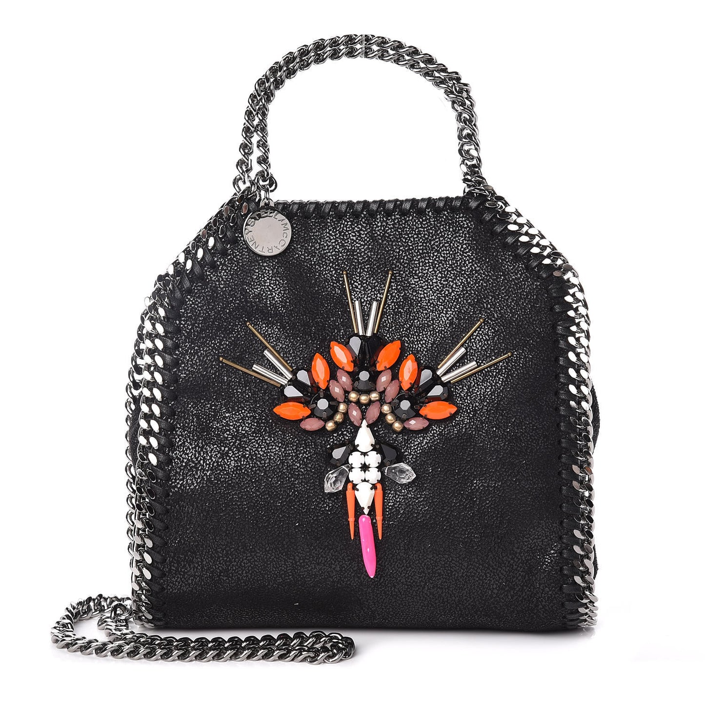 Shaggy Deer Embellished Tiny Falabella Tote Black