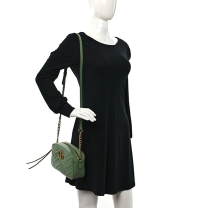 Gucci Calfskin Matelasse Chevron Small GG Marmont Chain Shoulder Bag Salamander Green 2 of 11