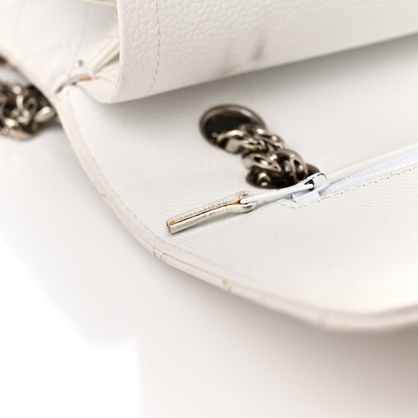 Caviar Quilted Medium Double Flap Bijoux Chain White