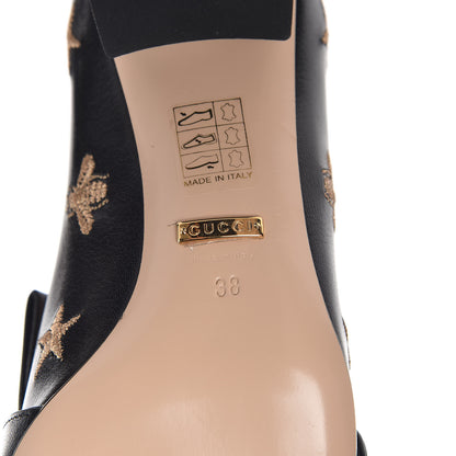 Gucci Quentin Goatskin Bee Star Embroidered GG Marmont Fringe 50mm Loafer Pumps 38 Black 7 of 10