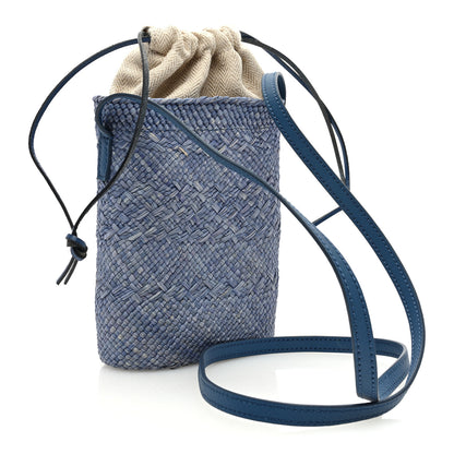 Loewe Iraca Palm Calfskin Anagram Square Pocket Bucket Bag Natural Denim Blue 3 of 11