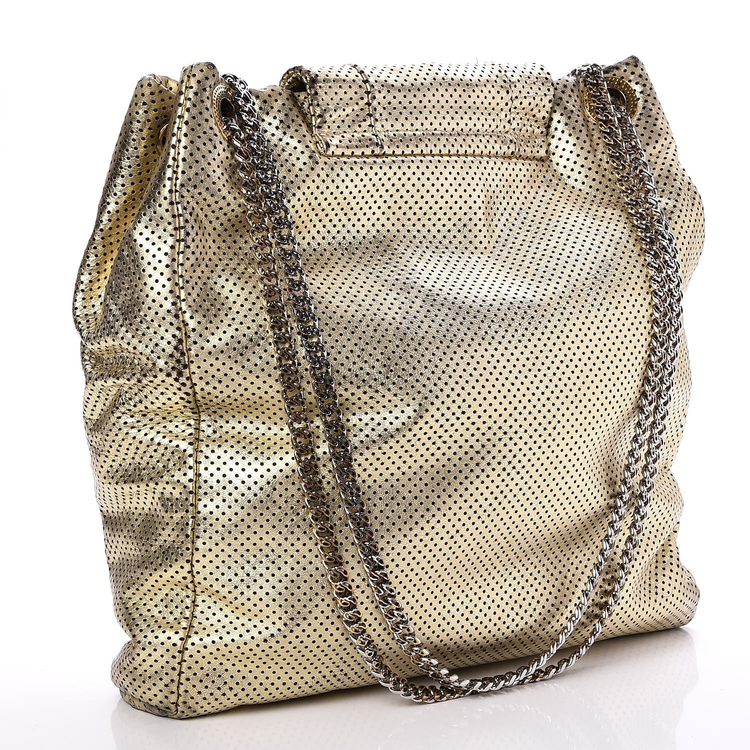 Chanel Metallic Crackled Calfskin Perforated Drill Shoulder Bag Gold 4 of 12