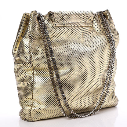 Chanel Metallic Crackled Calfskin Perforated Drill Shoulder Bag Gold 4 of 12