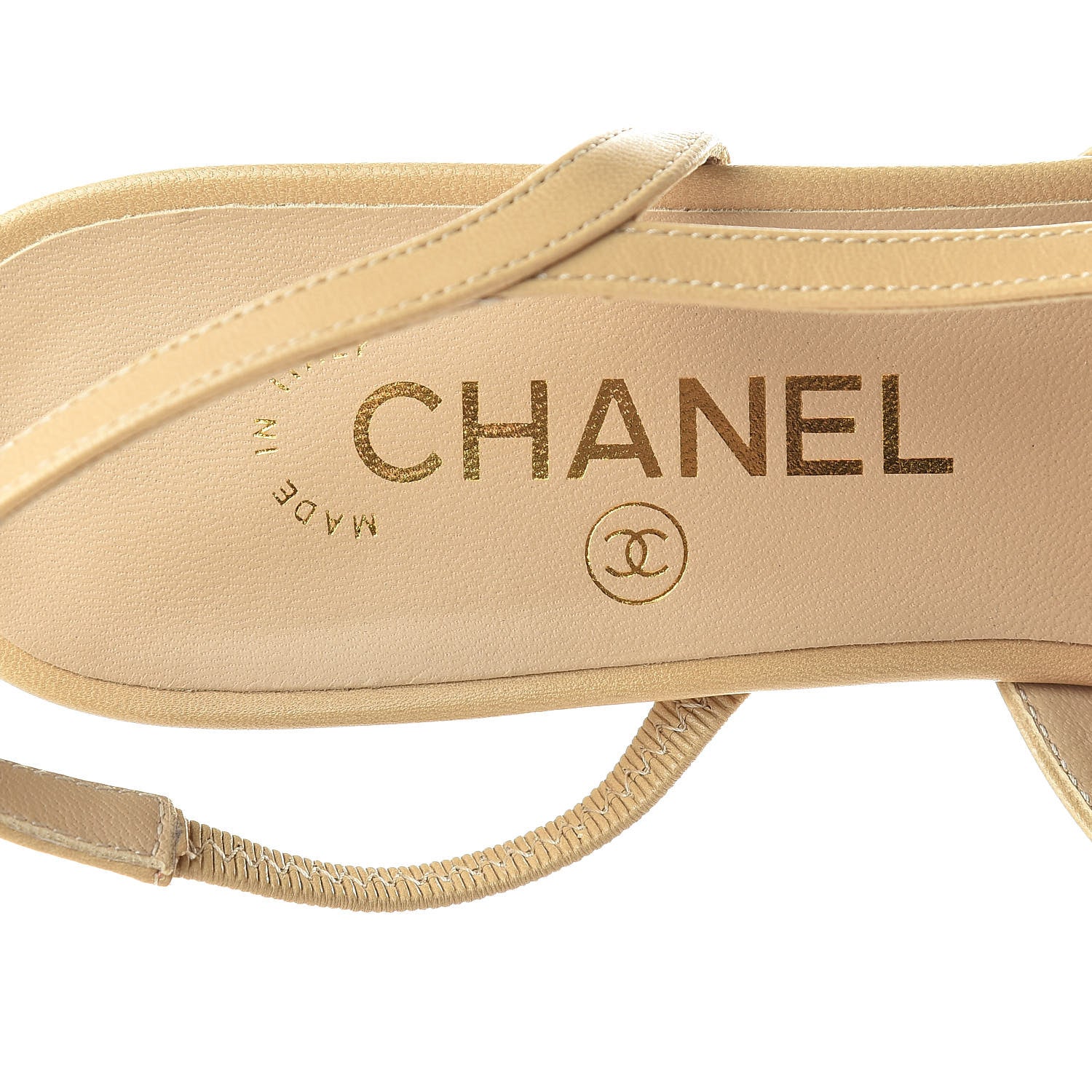 Chanel Goatskin Grosgrain Cap Toe CC Slingback Pumps 37.5 Beige Black 7 of 9