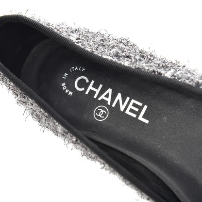 Chanel Metallic Tweed Lambskin Cap Toe Ballerina Flats 41 Black Silver 6 of 15