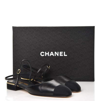 Chanel Lambskin Grosgrain Cap Toe CC Slingback Sandals 38.5 Black 10 of 10