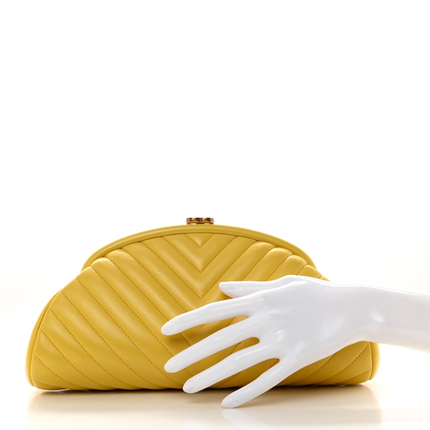 Lambskin Chevron Quilted Timeless Clutch Yellow