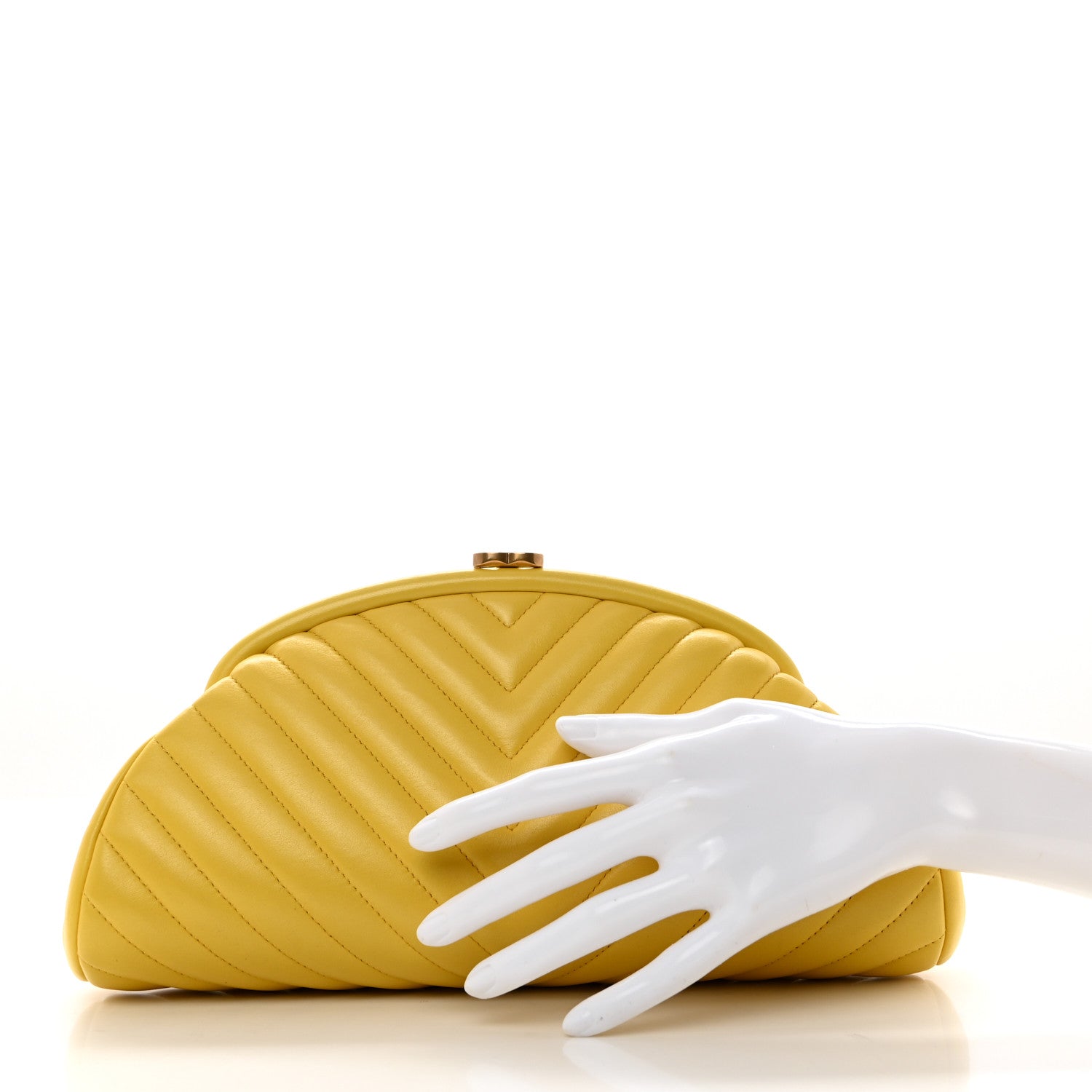 Chanel Lambskin Chevron Quilted Timeless Clutch Yellow 2 of 7