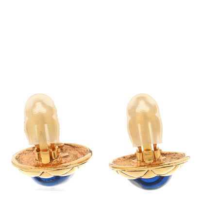 Chanel Gripoix Quilted Clip On Earrings Gold Blue 3 of 4