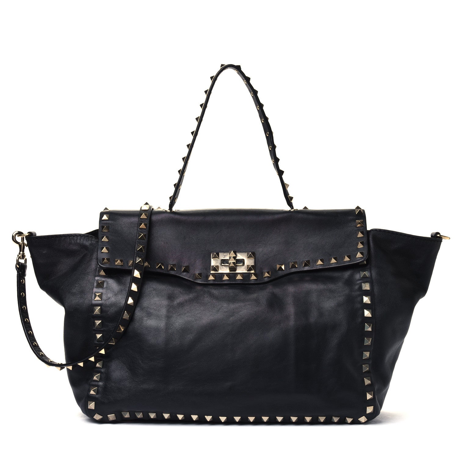 Valentino Garavani Vitello Rockstud Single Handle Flap Tote Black 1 of 7