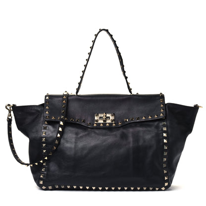 Valentino Garavani Vitello Rockstud Single Handle Flap Tote Black 1 of 7