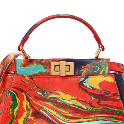 Fendi Nappa Marble Mini Peekaboo Iconic Satchel Rosso Multicolor 8 of 10