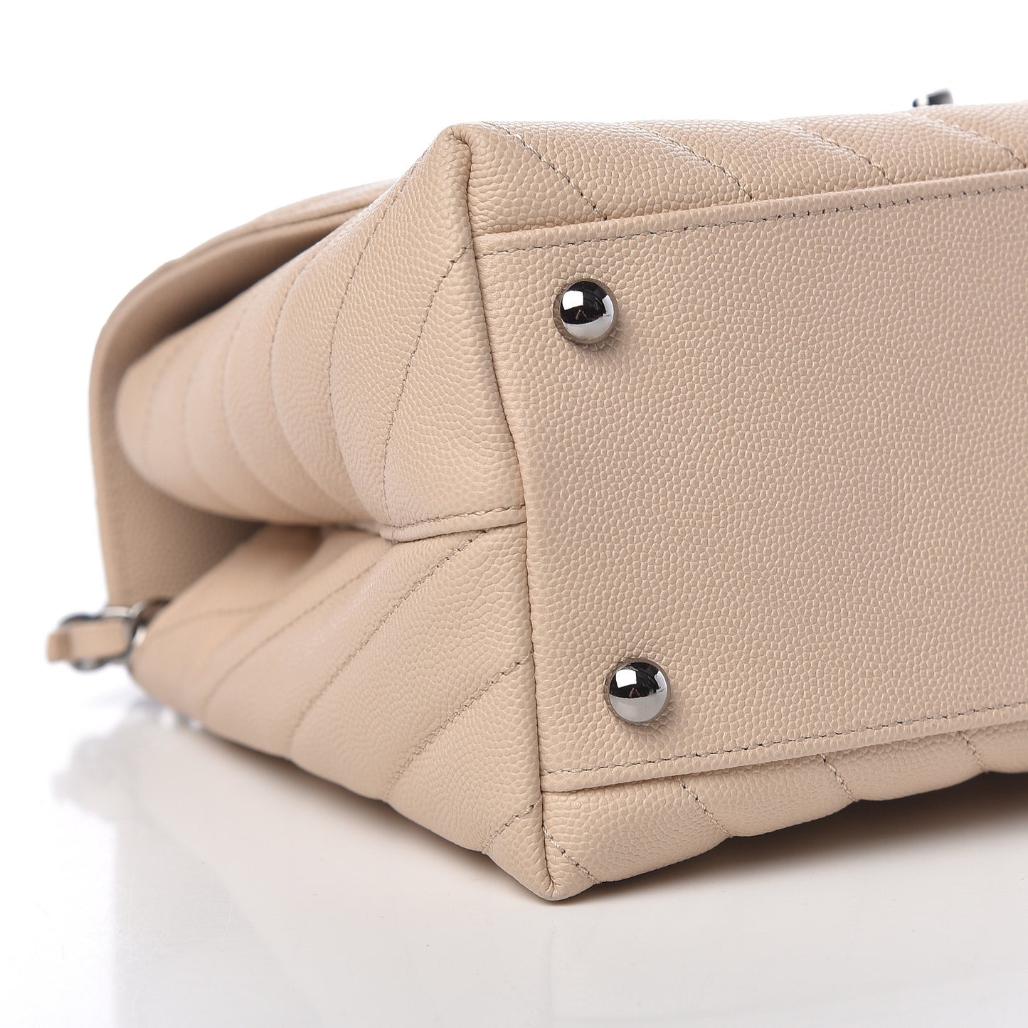 Caviar Chevron Quilted Small Coco Handle Flap Beige