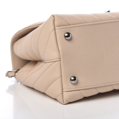 Chanel Caviar Chevron Quilted Small Coco Handle Flap Beige 9 of 11